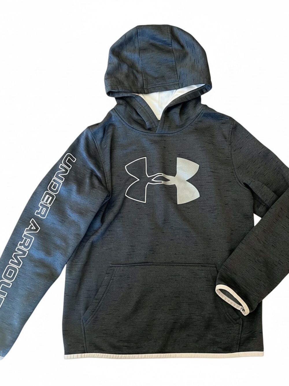 Under Armour Boys Black & Silver Logo Hooded Sweatshirt Size Large